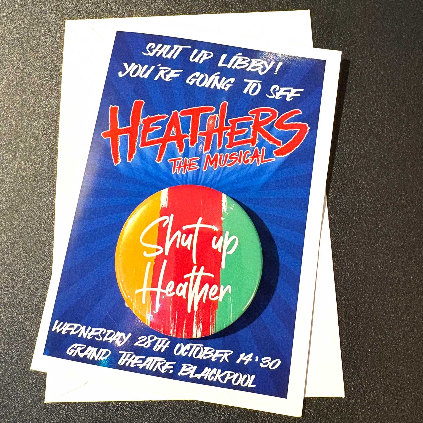 Heathers Reveal Card Reveal Card & Badge / Heathers Greeting Card