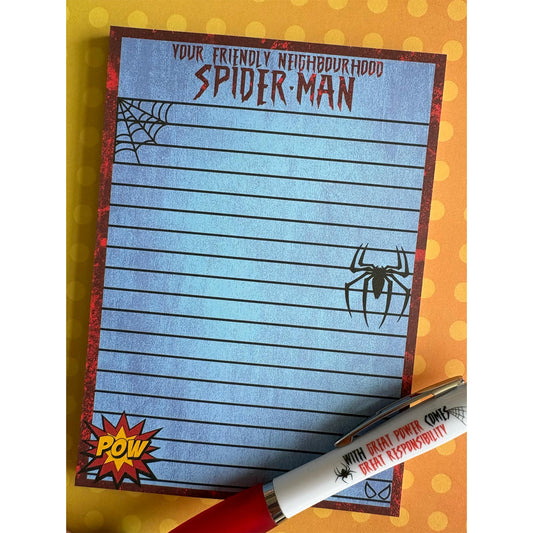 Spiderman Inspired Notepad and Pen